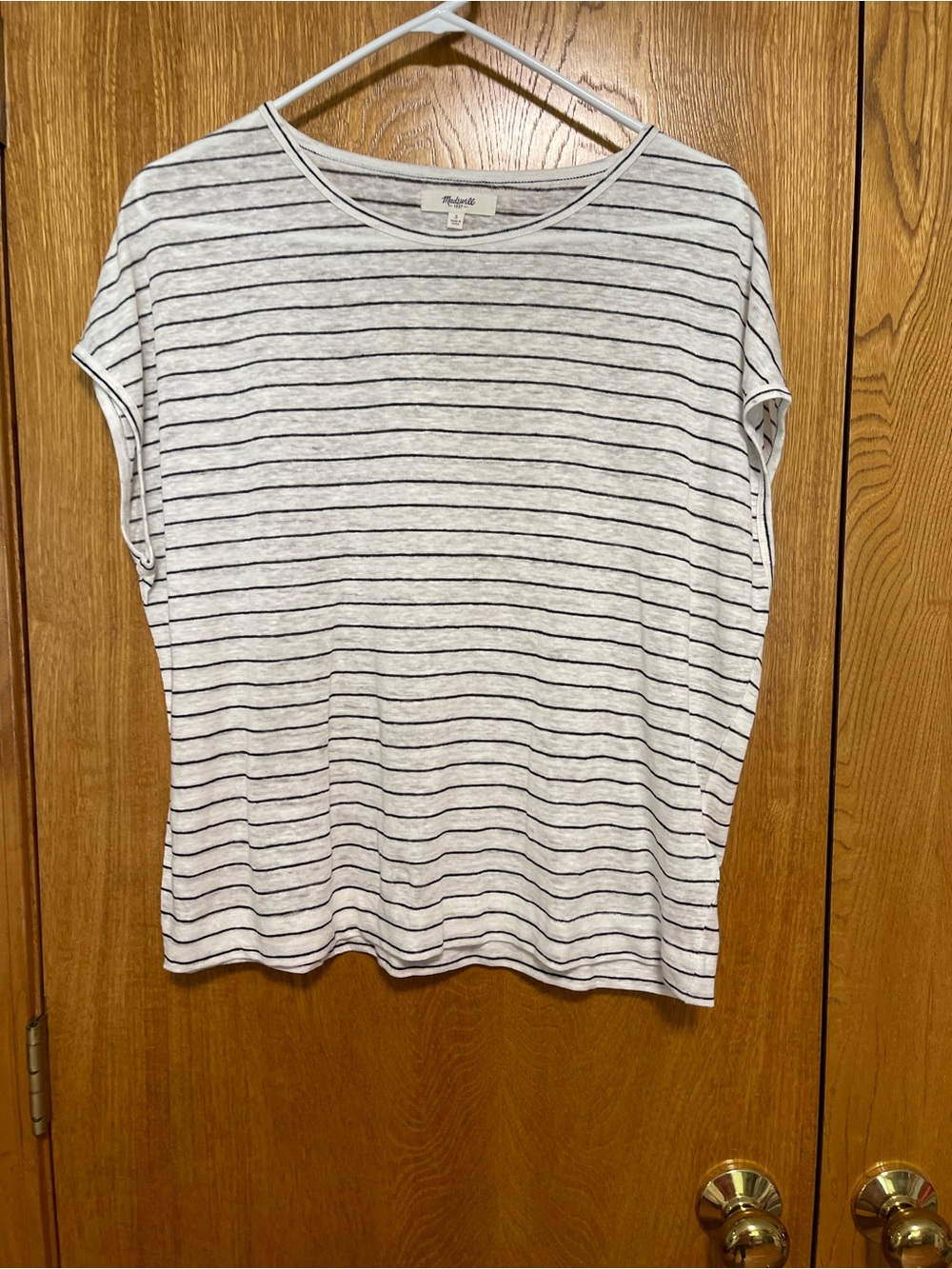 Madewell White Tee with Navy Thin Stripes - Short Sleeve